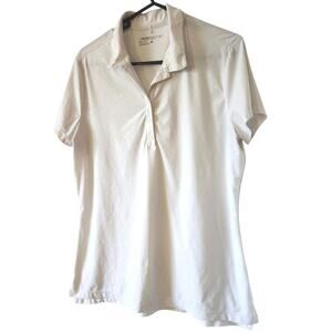 Womens Nike Golf Large Dry Fit White Tropical Polo Shirt Leaf Pattern